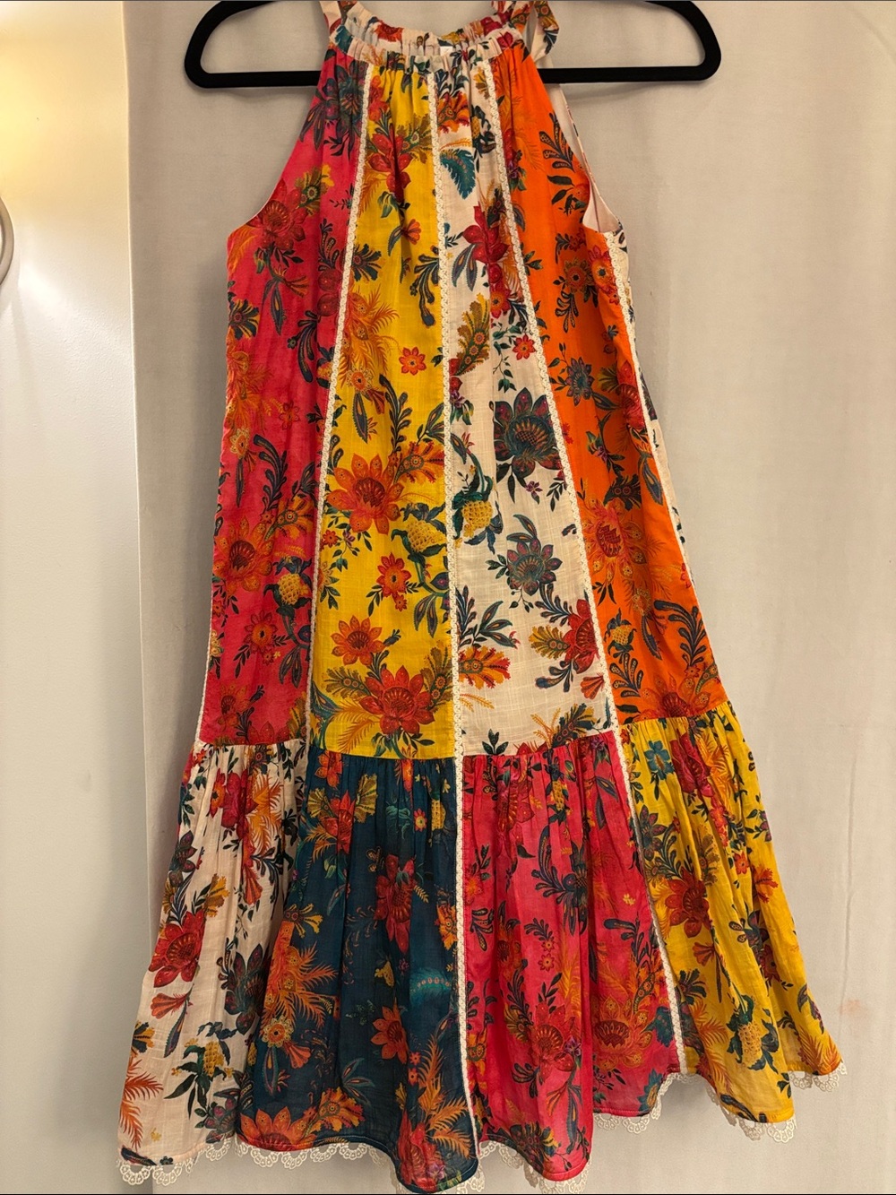 Zimmermann Girls Colorblock Floral Halter Dress in Pink, Yellow, Orange
